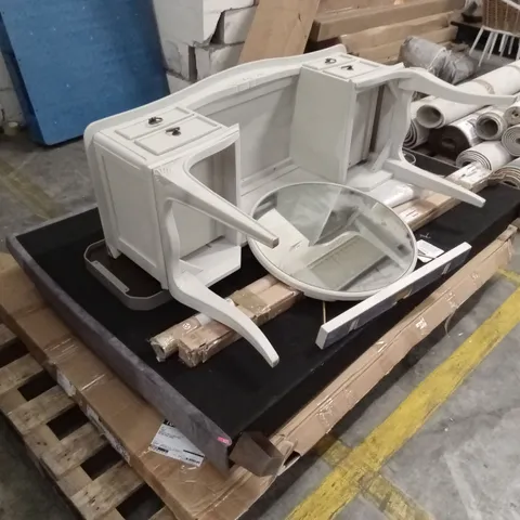 PALLET OF ASSORTED DESIGNER FURNITURE AND FURNITURE PARTS AND PIECES