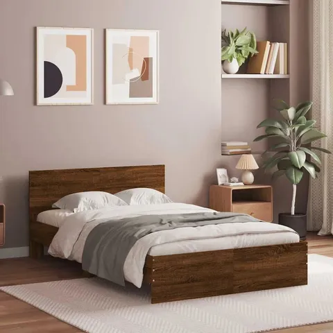 BOXED 17 STORIES BED FRAME WITH HEADBOARD & LED - BROWN OAK - SIZE UNSPECIFIED (2 BOXES)