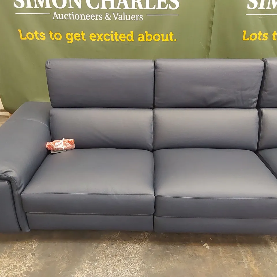 QUALITY DESIGNER ITALIAN MADE LARGE 6 SEATER ALBERTO ELECTRIC RECLINER SOFA IN LEATHER - NAVY