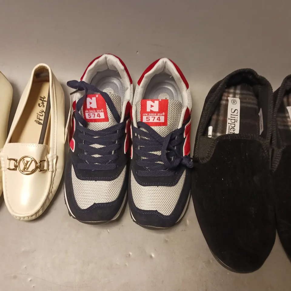 BOX OF APPROXIMATELY 8 ASSORTED PAIRS OF SHOES AND FOOTWEAR ITEMS IN VARIOUS COLOURS, STYLES, AND SIZES - COLLECTION ONLY