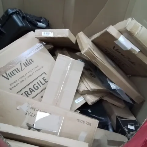 PALLET CONTAINING VARIOUS ASSORTED HOUSEHOLD ITEMS TO INCLUDE: PICTURE FRAMES, SAFETY PROTECTION STORAGE CASE, PLAYMAT, STORAGE OTTOMAN AND LOTS MORE UNMARKED BOXED ITEMS 