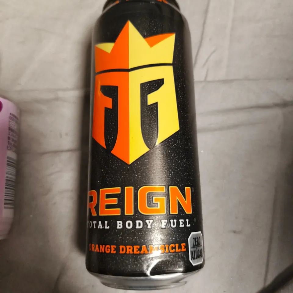 APPROXIMATELY 14 ASSORTED DRINKS INCLUDING REIGN ENERGY CAN, FANTA GRAPE