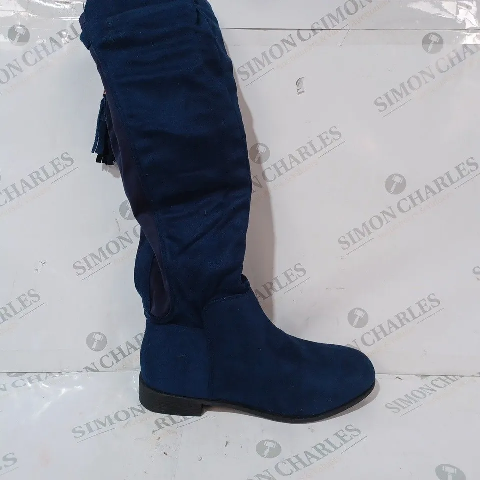 BOXED PAIR OF SOLELONDON BELOW-KNEE BOOTS IN NAVY SIZE 6