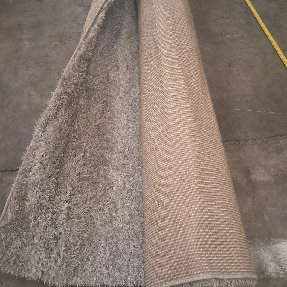 ROLLED GREY SHAGGY RUG - APPROXIMATELY 230CM X UNSPECIFIED 