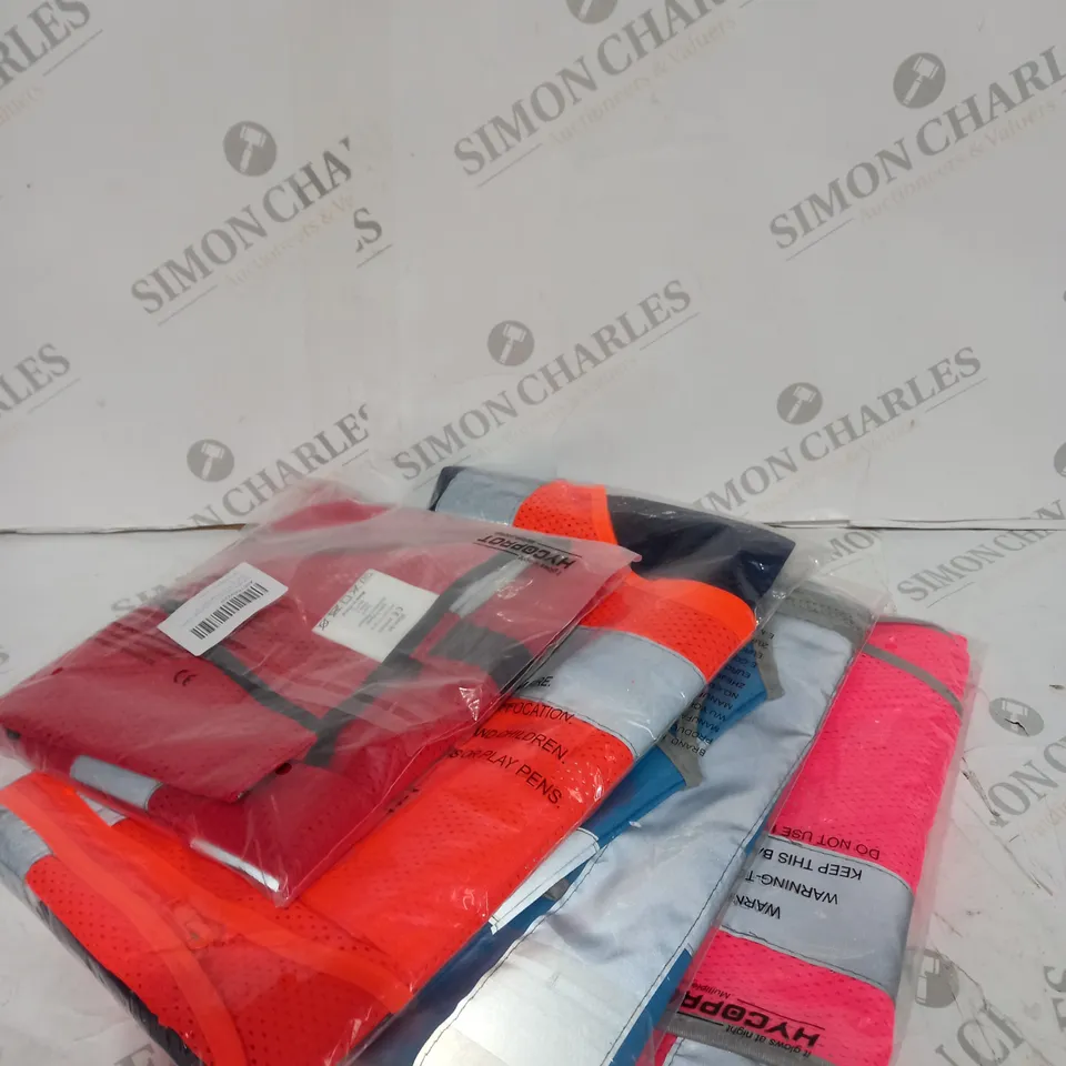 4 X HIGH VISIBILTY JACKETS COLOURS INCLUDING PINK, BLUE, RED AND ORANNGE