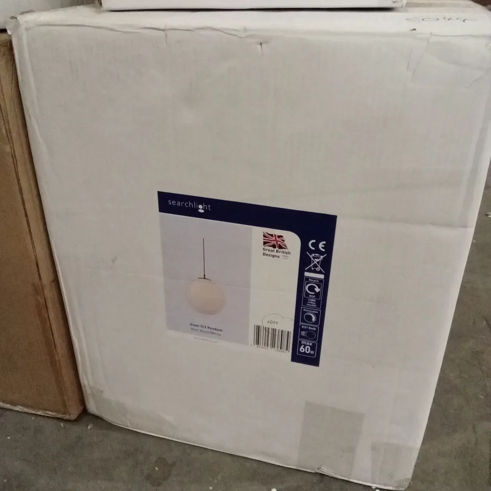 BOXED SEARCHLIGHT ATOM 1-LIGHT PENDANT - MATT BLACK/WHITE