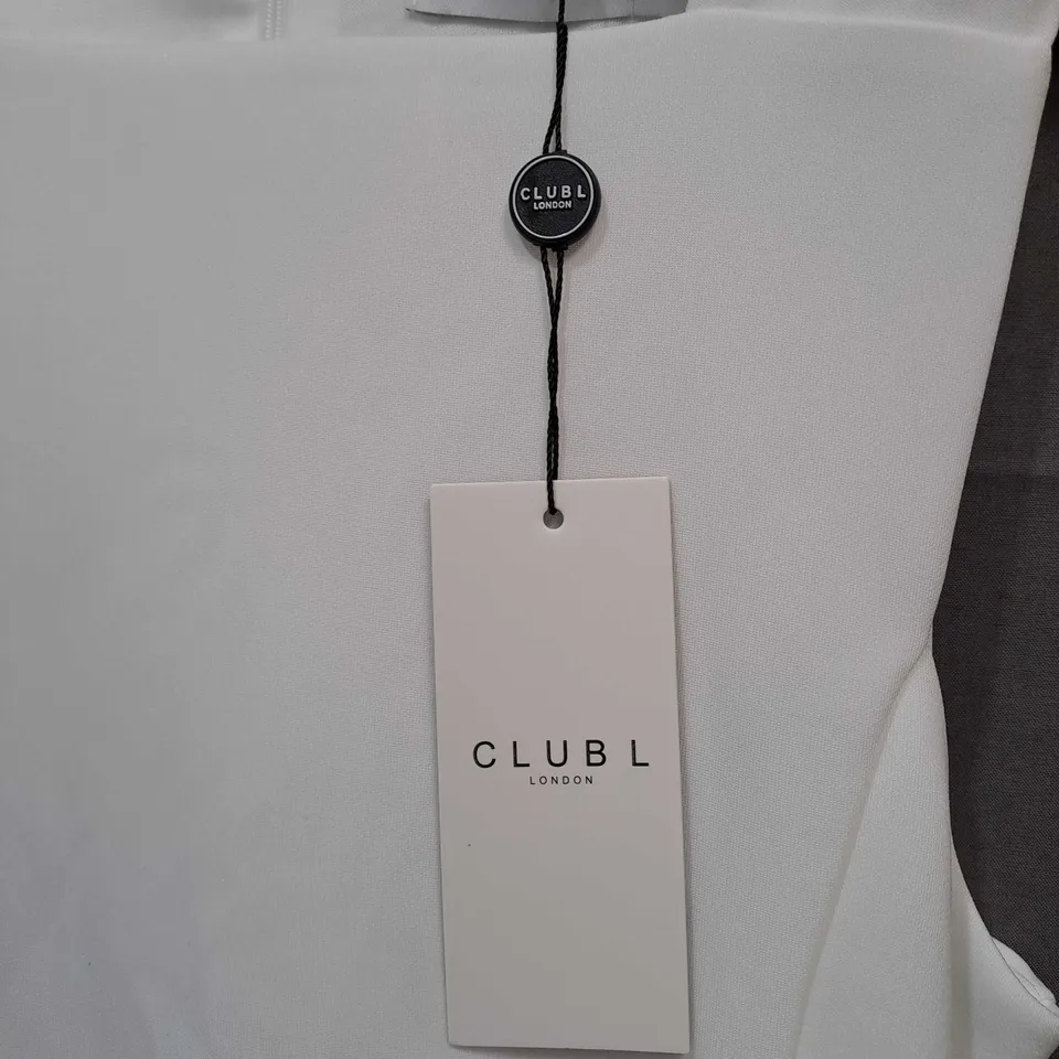 CLUB L LONDON SCOUT SLEEVELESS DRAPED HEM MINI DRESS IN WHITE - UK 14