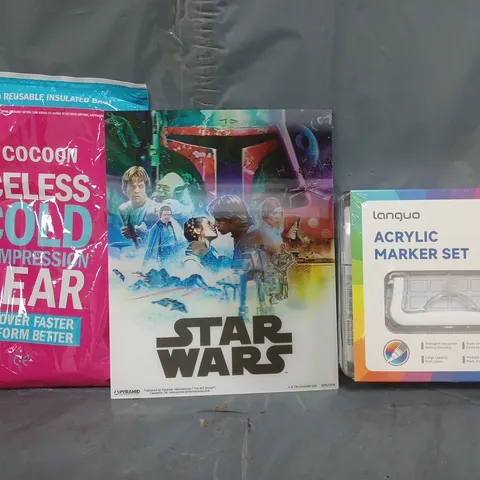 APPROXIMATELY 10 ASSORTED HOUSEHOLD ITEMS TO INCLUDE ACRYLIC MARKER SET, STAR WARS 3D EFFECT POSTER, ETC