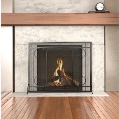 BOXED PANACEA FLAT FIREPLACE PANEL SCREEN STEEL BLACK 16 X 76 X 71 CM