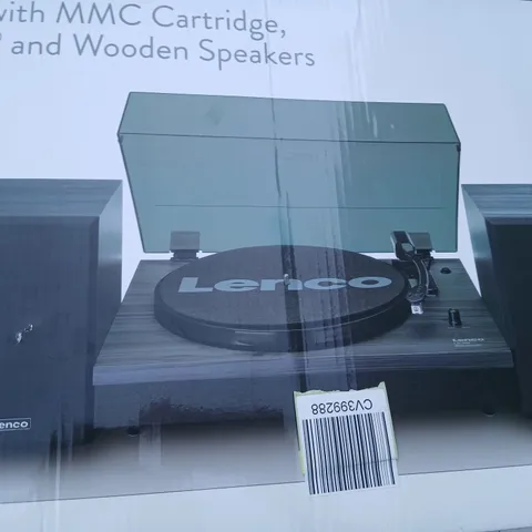 BOXED LENCO LS-300BK TURNTABLE WITH MMC CARTRIDGE, BLUETOOTH AND WOODEN SPEAKERS