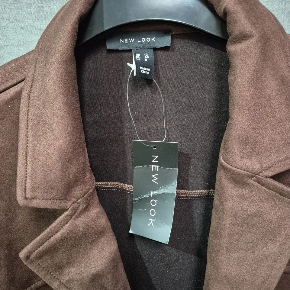 NEW LOOK WOMEN'S BROWN SUEDE-STYLE COAT, UK 12 (EU 40) – TAG ATTACHED