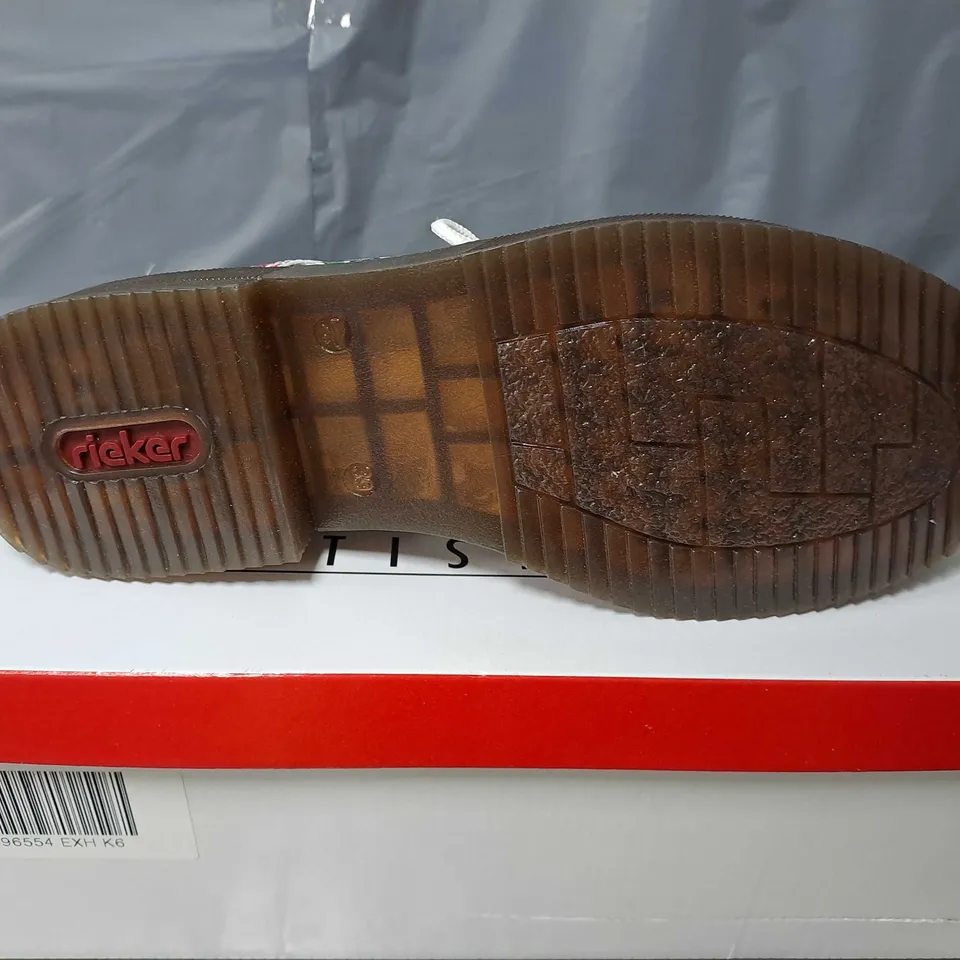 BOXED PAIR OF RIEKER PLATFORM WHITE MUTI COLOURED TRAINERS - SIZE 6