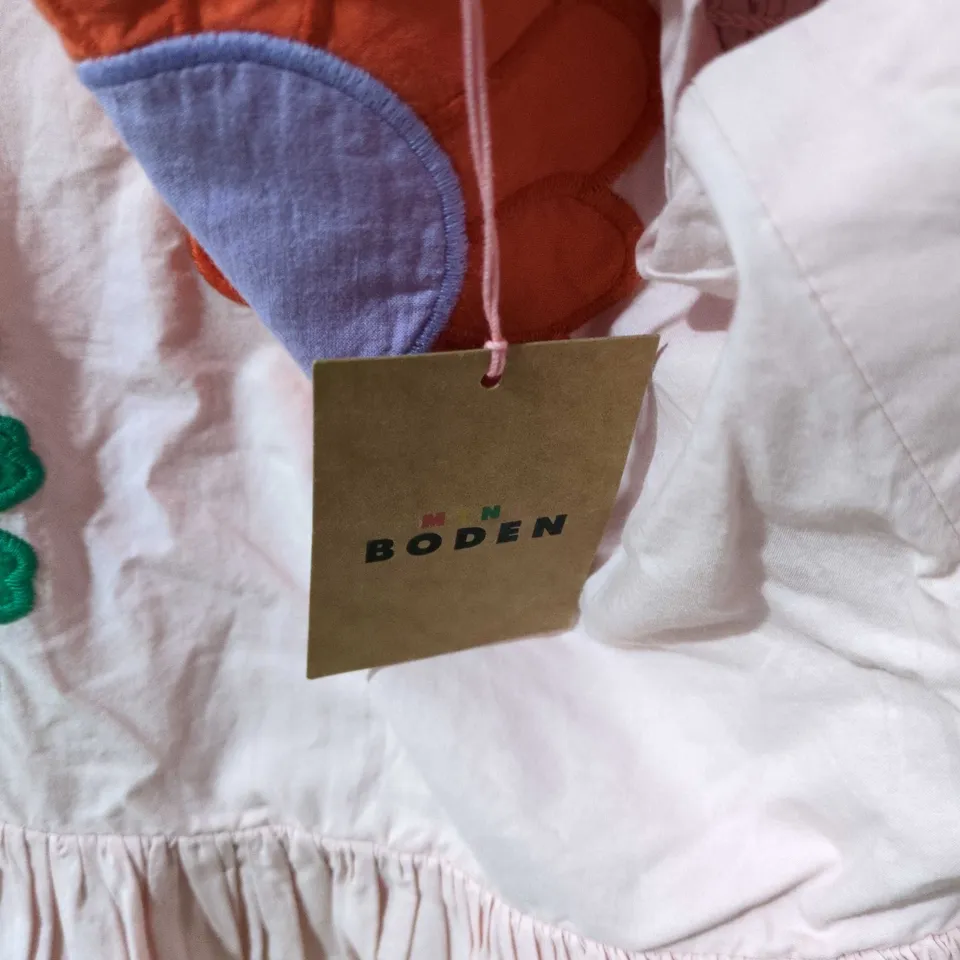 Boden Girls' Pink Floral Dress with Colorful Flower Appliqués