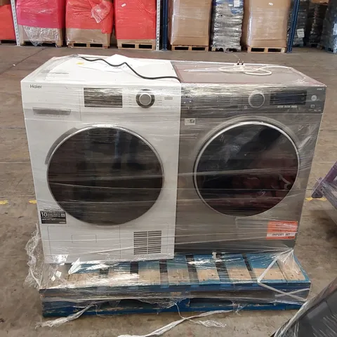 PALLET TO INCLUDE; HOTPOINT RD 966 JGD UK N FREESTANDING WASHER DRYER AND HAIER 9KG FREESTANDING HEAT PUMP TUMLE DRYER WHITE