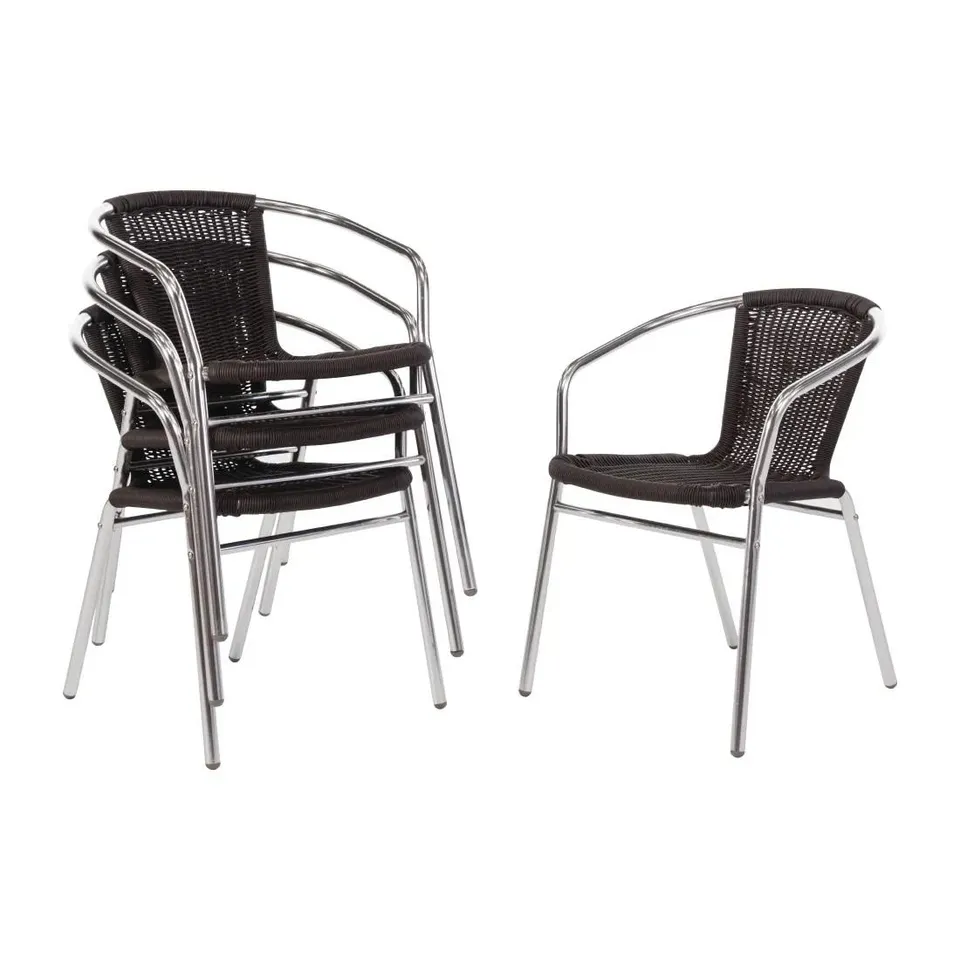 BRAND NEW BOLERO ALUMINIUM & BLACK WICKER CHAIR BLACK (PACK OF 2)