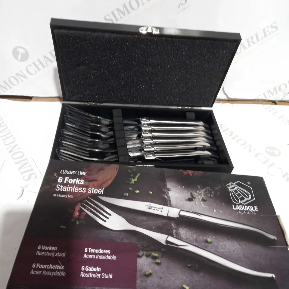 BOXED SET OF 6 LAGUIOLE EN AUBRAC TABLE FORKS STAINLESS STEEL SATIN