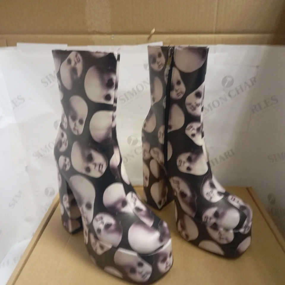KOI VEGAN DEAD SILENCE DOLL PLATFORM HEELED BOOTS - SIZE 6