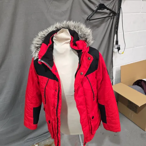 PERFORMANCE EDITION RED PUFFER JACKET WITH FAUX FUR HOOD – ELITE EDITION - SIZE UNSPECIFIED 