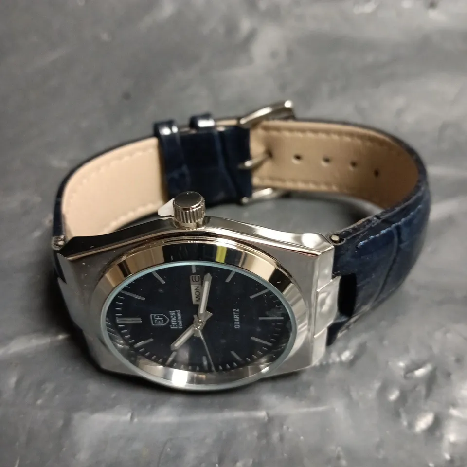 MENS ERNEST FERDINAND WATCH – DAY DATE CALENDAR DIAL – LEATHER STRAP