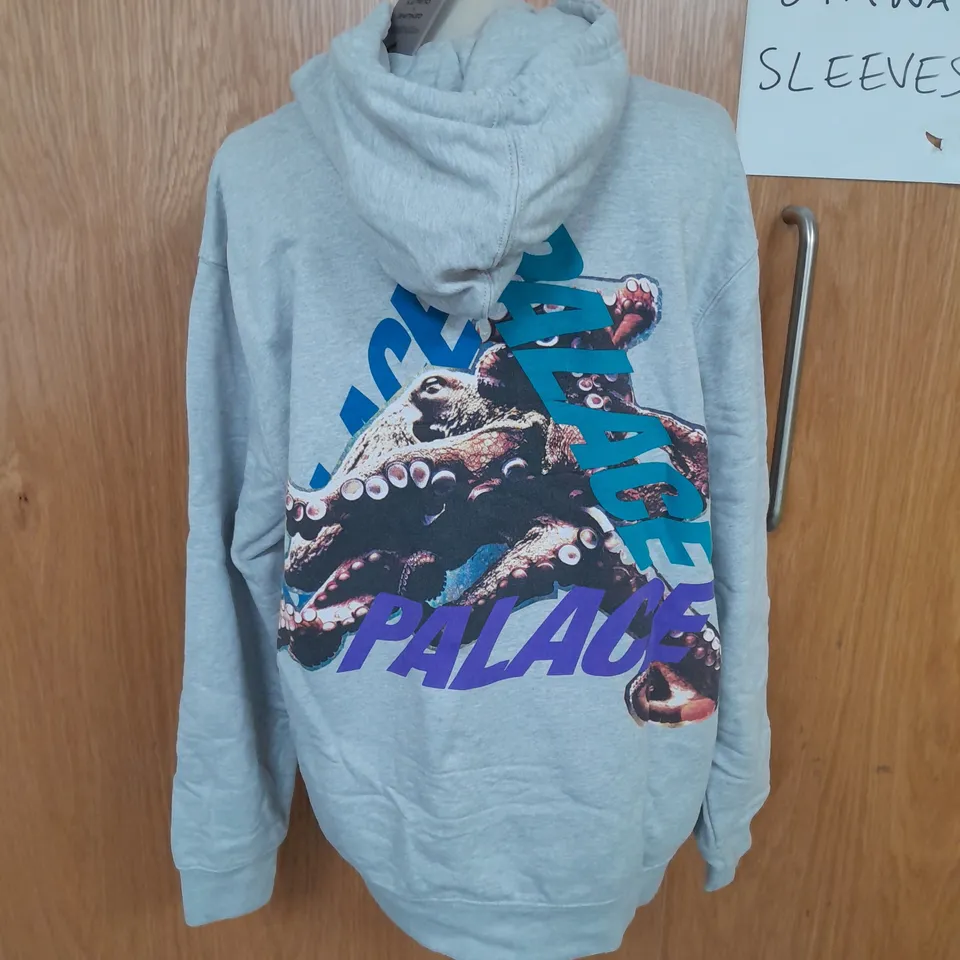 PALACE SKATEBOARDS PTINTED GRAPHIC HOODIE IN GREY SIZE L