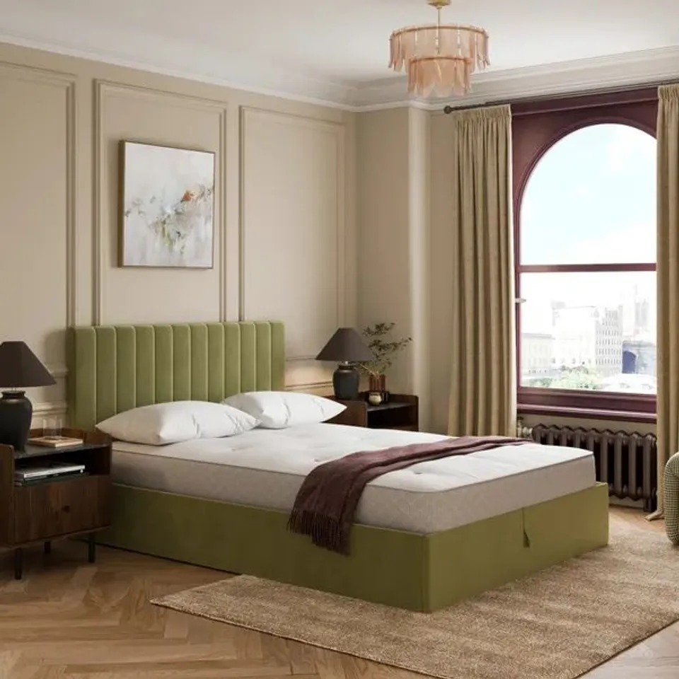 BOXED BRANDON VELVET OTTOMAN BED FRAME (3 BOXES)