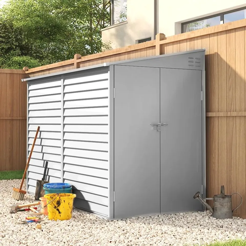 BOXED ATIQ 9FT W × 4.7FT D METAL PENT GARDEN SHED (2 BOXES)