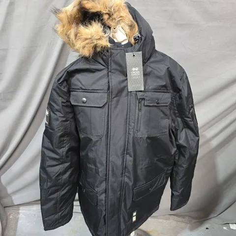 CROSS HATCH BLACK PARKA WITH FAUX FUR HOOD β LARGE