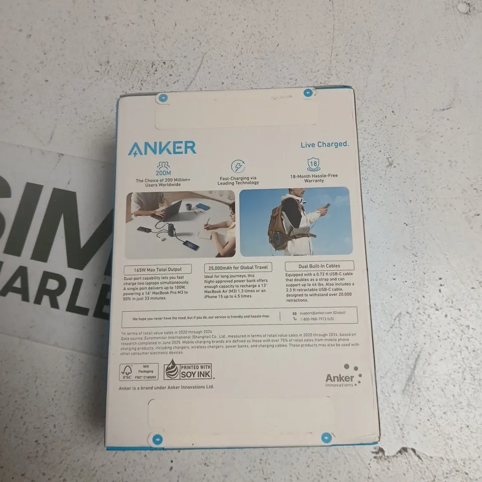 ANKER HIGH-POWER MULTI-DEVICE CHARGING POWER BANK (165W, BUILT-IN AND RETRACTABLE CABLES)