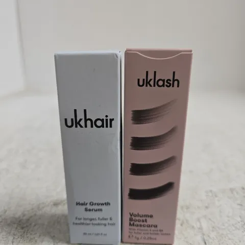 UKHAIR HAIR GROWTH SERUM & UKLASH VOLUME BOOST MASCARA – BOXED HEALTH & BEAUTY SET