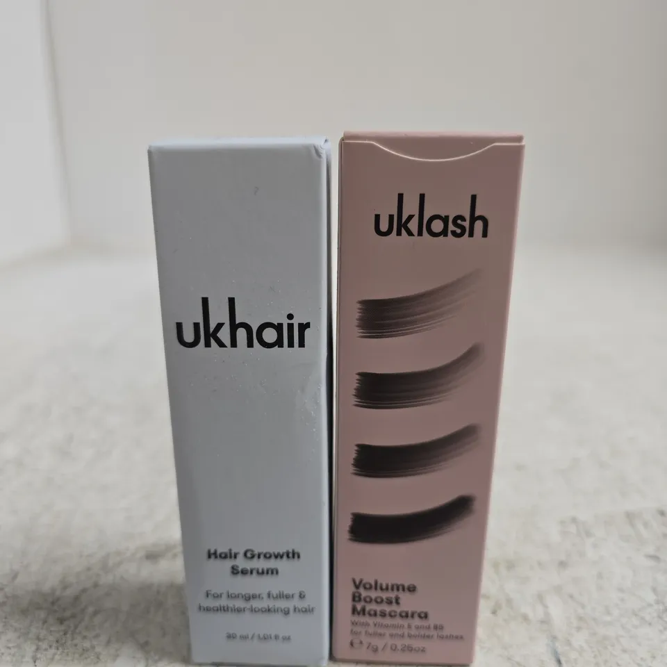UKHAIR HAIR GROWTH SERUM & UKLASH VOLUME BOOST MASCARA – BOXED HEALTH & BEAUTY SET