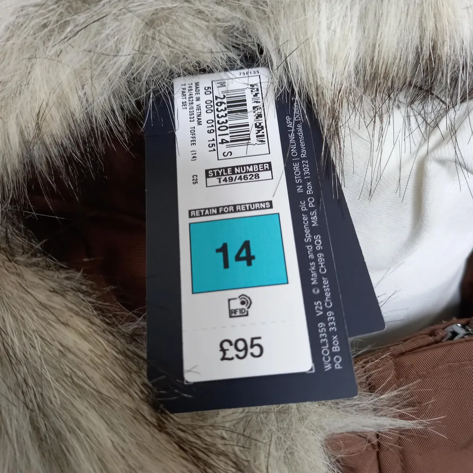 M&S COLLECTION BROWN HOODED PARKA - 14