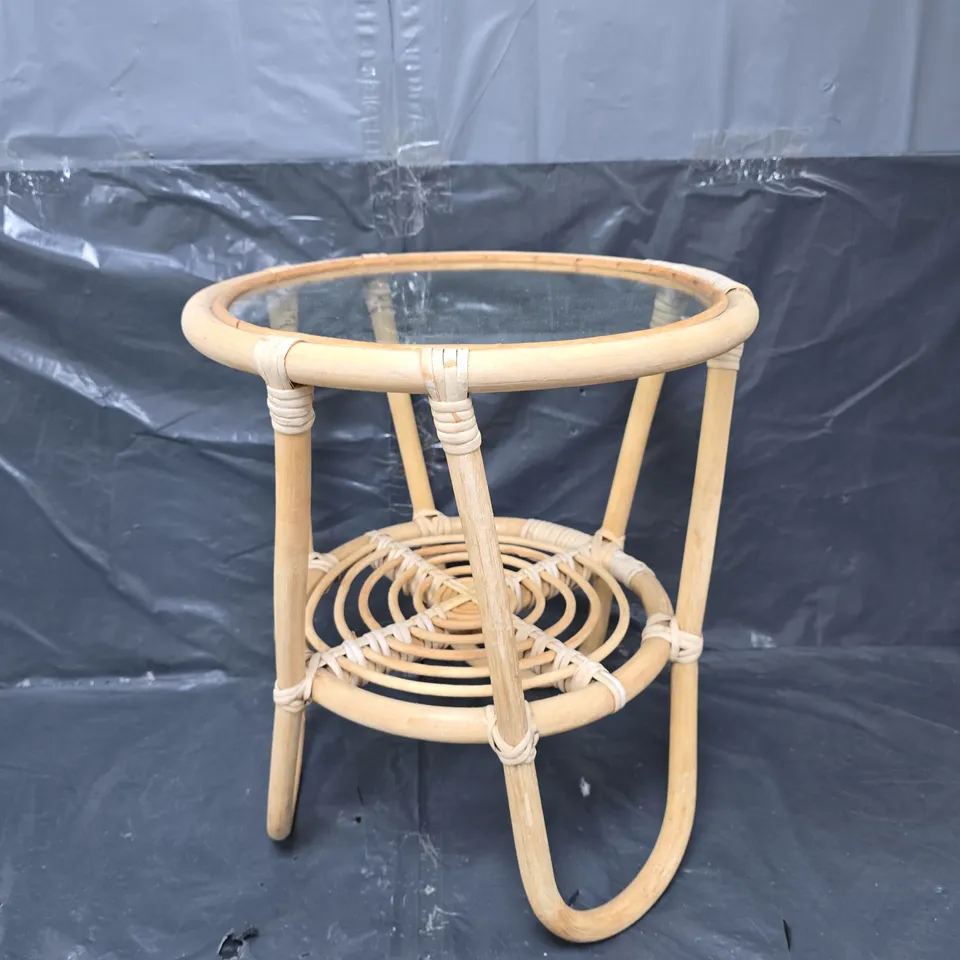 WOODEN GLASS TOP SIDE TABLE - UNBOXED 