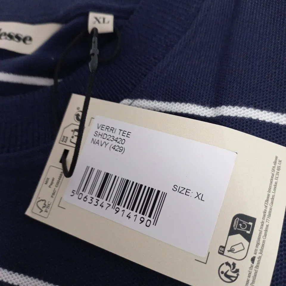 ELLESSE VERRI TEE NAVY WITH WHITE STRIPES – SIZE XL