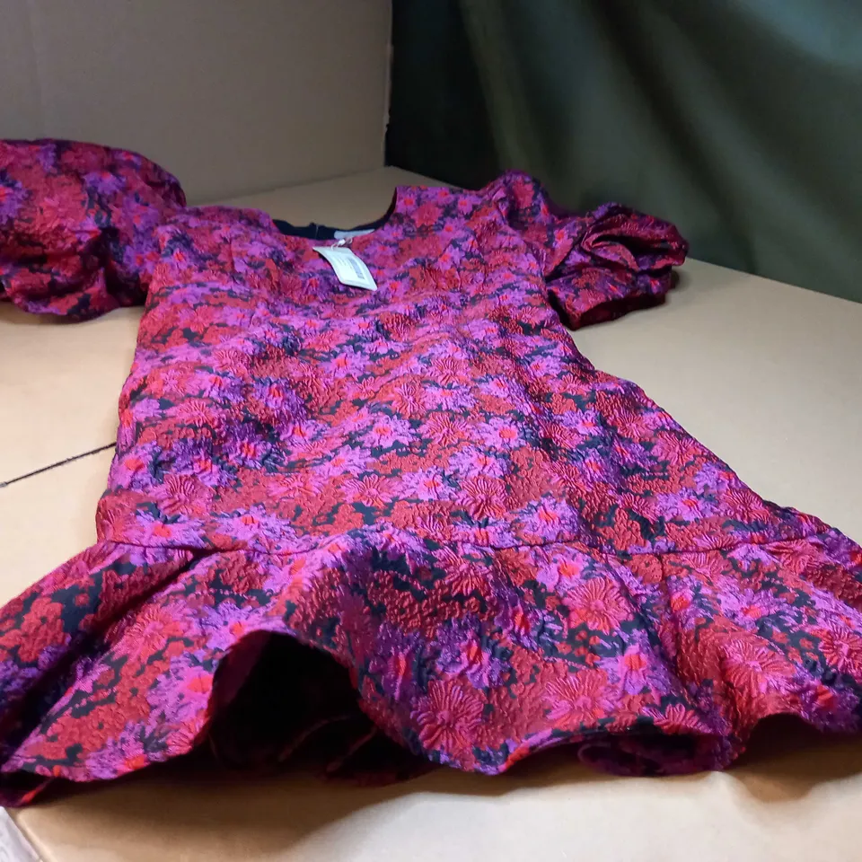 COAST RED/BLACK/PURPLE JACQUARD MINI DESS - SIZE 14
