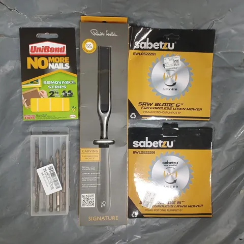 APPROXIMATELY 15 ASSORTED HOUSEHOLD ITEMS TO INCLUDE SAW BLADE, CARVING FORK, NO MORE NAILS, ETC