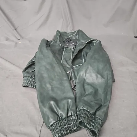 Boohoo Petite Vintage Look Faux Leather Jacket – Teal, UK 10