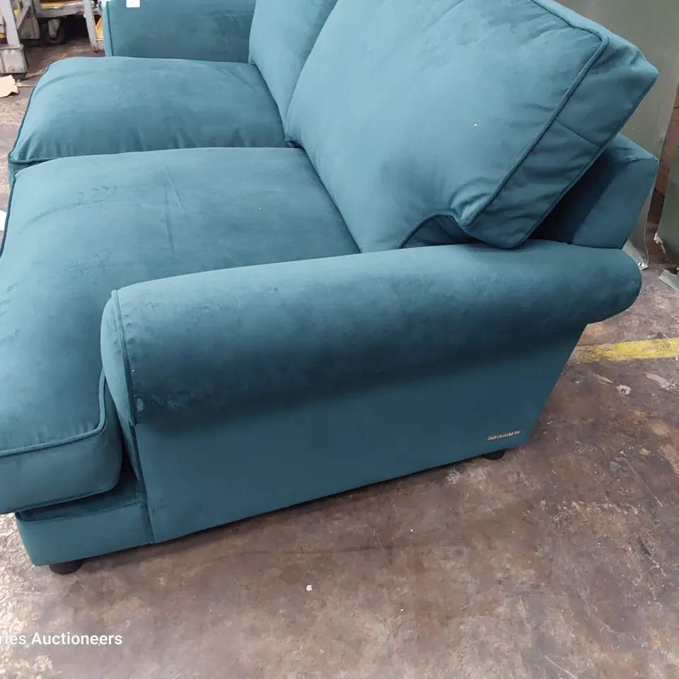 QUALITY BRITISH DESIGNER LOUNGE Co. THREE SEATER SOFA TURQUOISE PLUSH FABRIC 