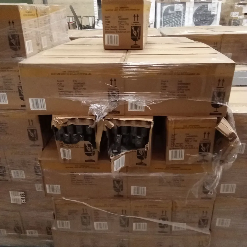 PALLET TO CONTAIN APPROXIMATELY 50 BOXES OF BRAND NEW GARDEN SOLAR STAKE LIGHTS - COLOUR CHANGING // 36 STAKE LIGHTS PER BOX