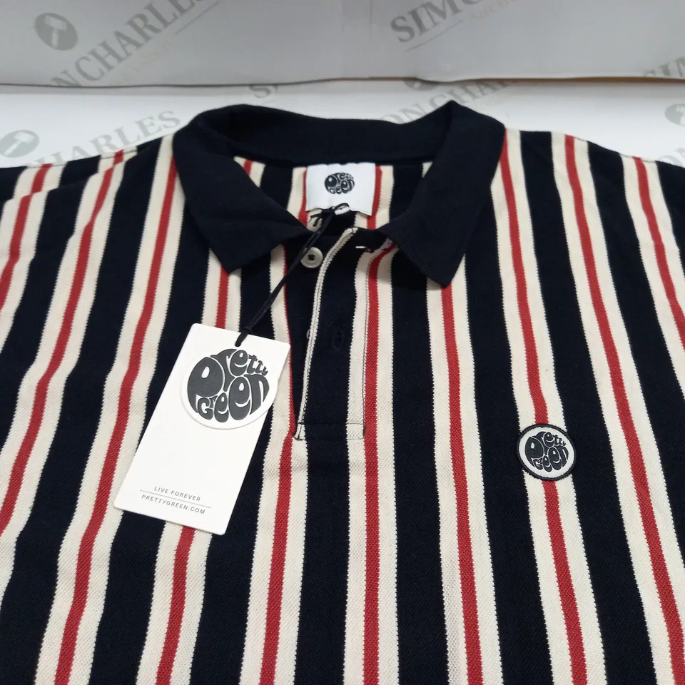 PRETTY GREEN CAPELLA TRIPLE STRIPE POLO SHIRT - S