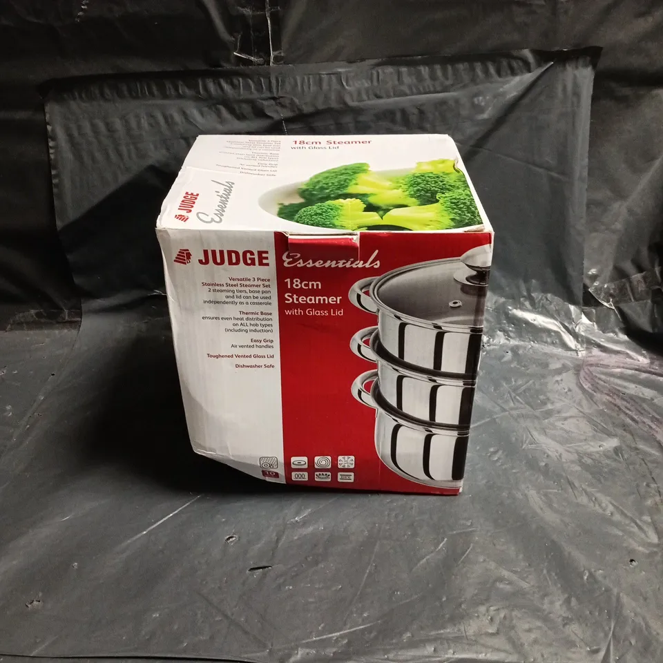 JUDGE ESSENTIALS 18CM STEAMER WITH GLASS LID 3 PIECE SET