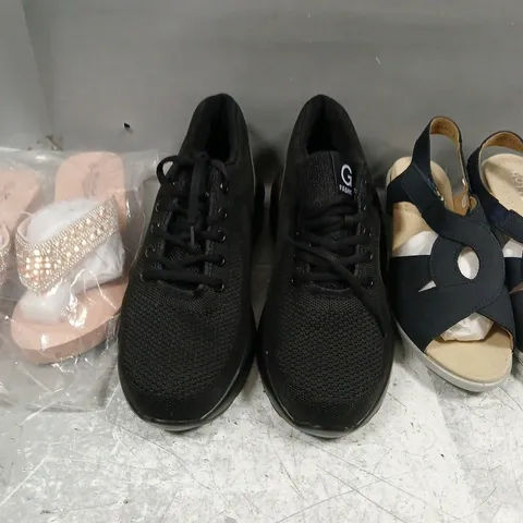 BOX OF APPROXIMATELY 20 ASSORTED PAIRS OF SHOES AND FOOTWEAR ITEMS IN VARIOUS COLOURS, STYLES, AND SIZES - COLLECTION ONLY