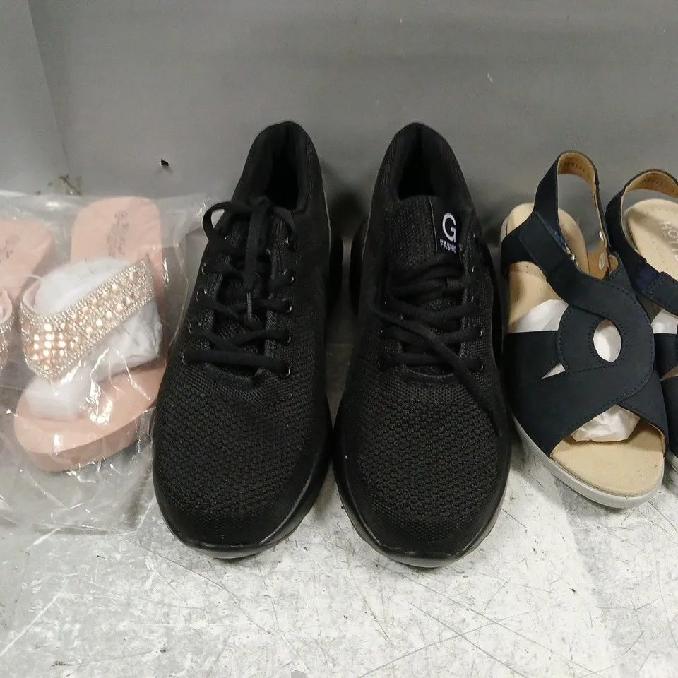 BOX OF APPROXIMATELY 20 ASSORTED PAIRS OF SHOES AND FOOTWEAR ITEMS IN VARIOUS COLOURS, STYLES, AND SIZES - COLLECTION ONLY