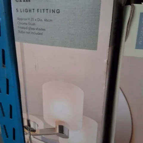 BOXED ERIN 5-LIGHT CEILING FITTING - CHROME FINISH WITH FROSTED GLASS SHADES