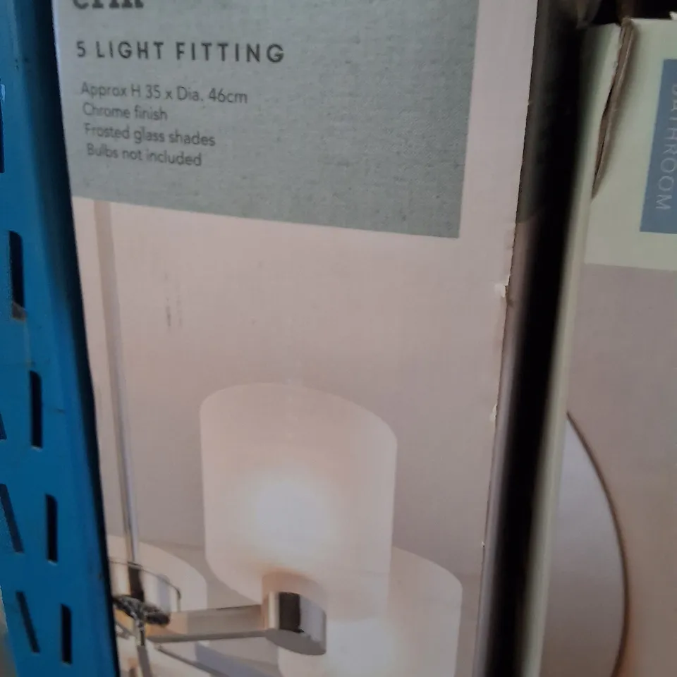 BOXED ERIN 5-LIGHT CEILING FITTING - CHROME FINISH WITH FROSTED GLASS SHADES