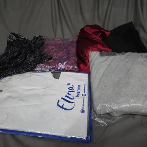BOX OF ASSORTED CLOTHING ITEMS IN VARIOUS COLOURS, STYLE AND SIZES 