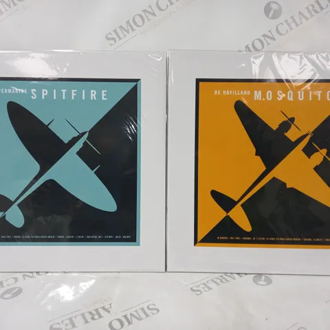 GERARD GUILD COLLECTION OF 2 TWO-TONE ART PRINTS TO INCLUDE DE HAVILLAND MOSQUITO, AND SUPERMARINE SPITFIRE
