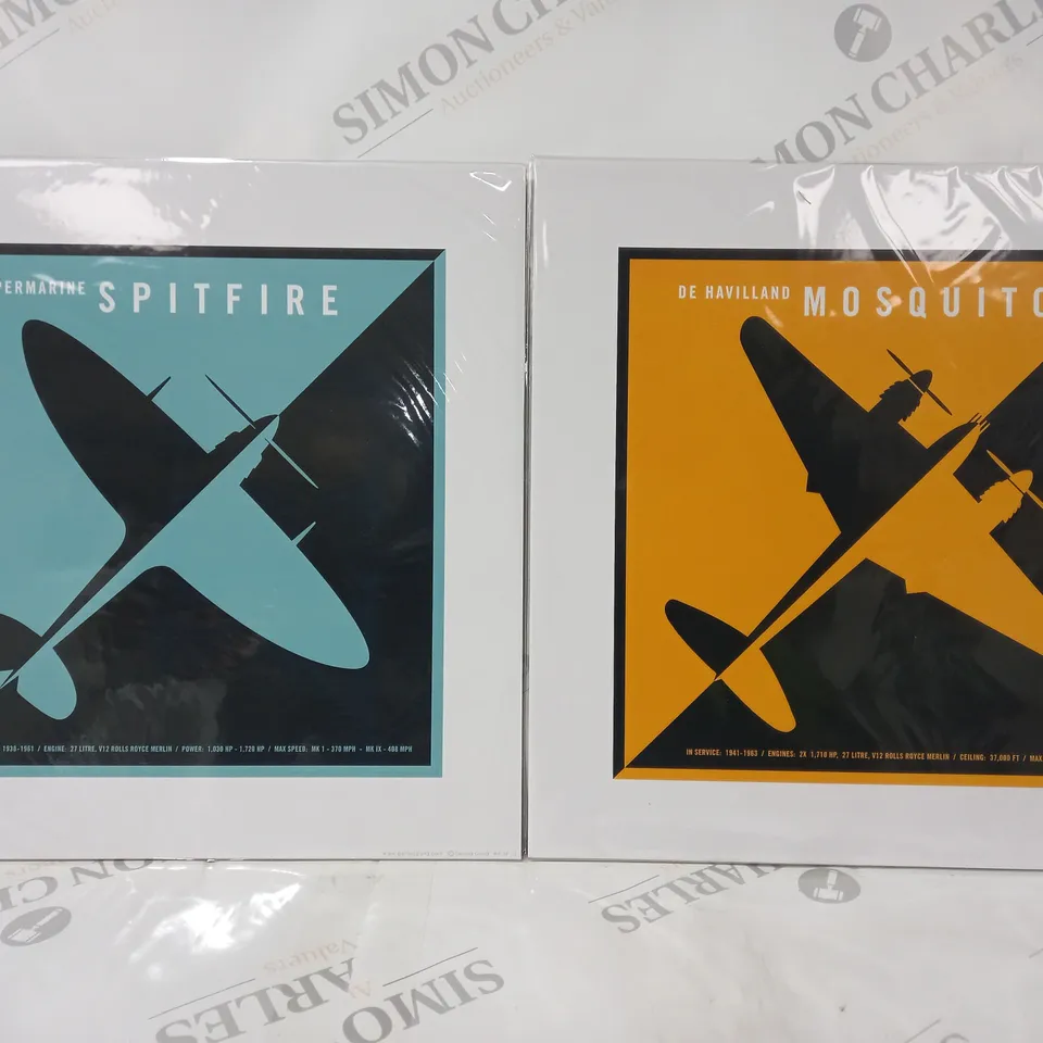 GERARD GUILD COLLECTION OF 2 TWO-TONE ART PRINTS TO INCLUDE DE HAVILLAND MOSQUITO, AND SUPERMARINE SPITFIRE