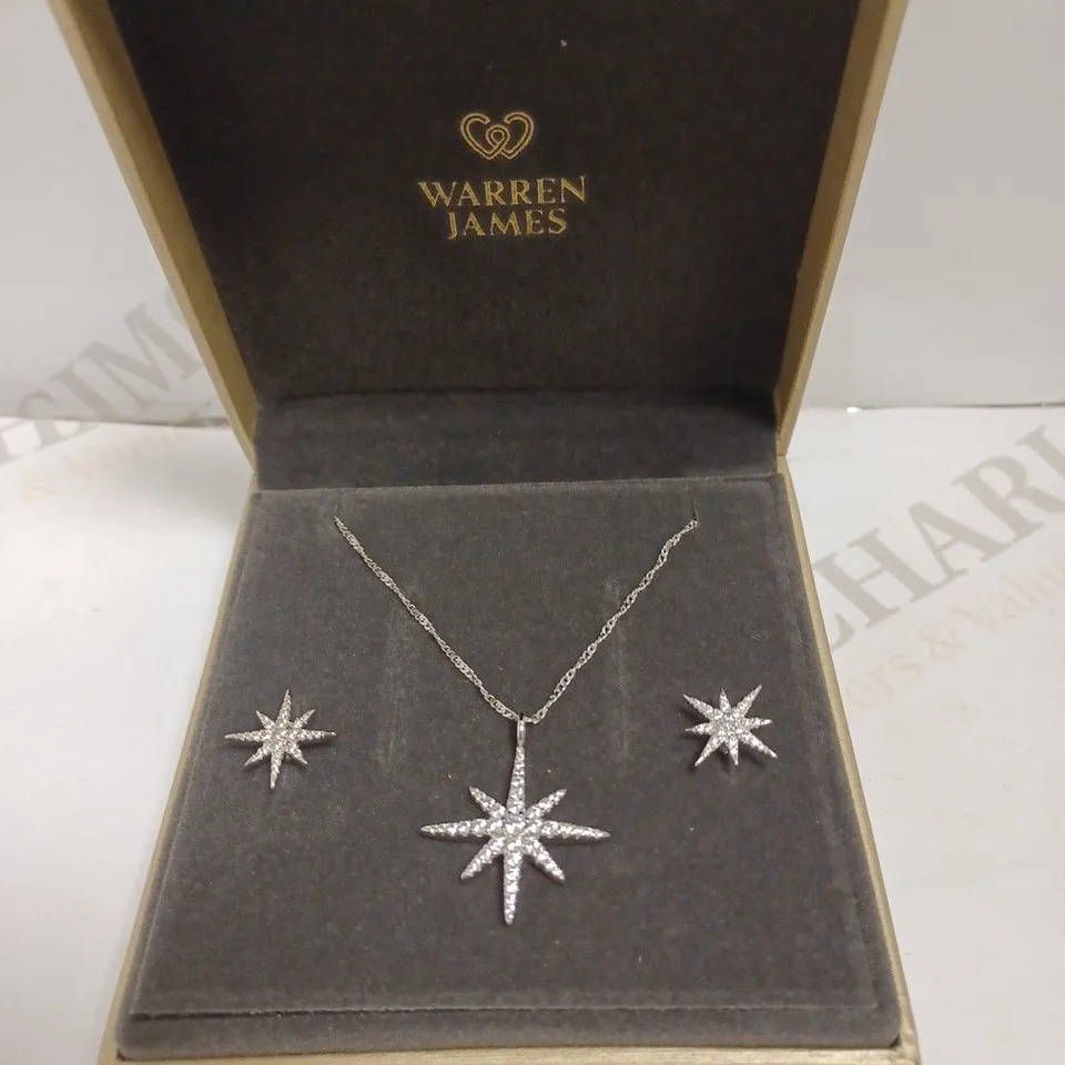 WARREN JAMES SILVER STAR NECKLACE WITH MATCHING EARRINGS