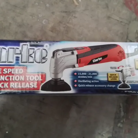 BOXED CLARKE CMFT300QR MULTI-FUNCTION TOOL WITH QUICK RELEASE & ACCESSORY KIT
