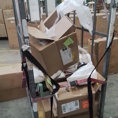 CAGE OF ASSORTED HOUSEHOLD GOODS AND PRODUCTS TO INCLUDE;BLANKET,GLASSES,LIGHT FLUSH,TABLE LAMP